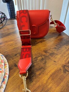Marc Jacobs Red Leather Crossbody with Branded Wide Strap